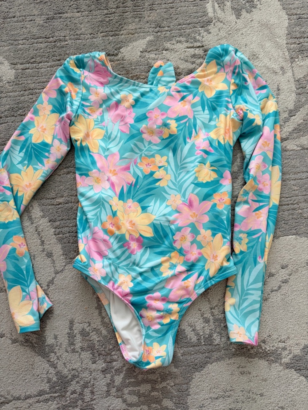 Billabong Girls Long-Sleeve One-Piece Swimsuit - Turquoise Pink Yellow